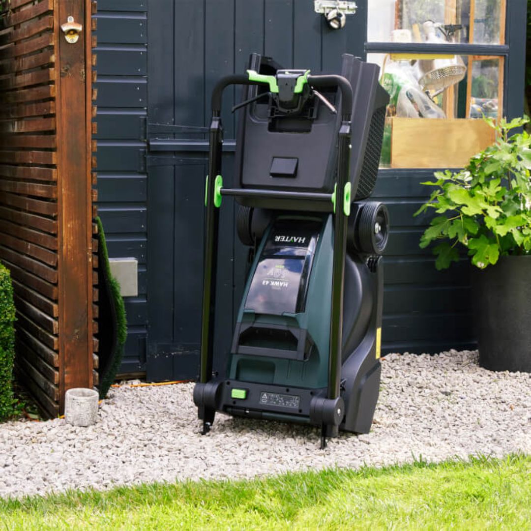 folded lawnmower for convenient storage